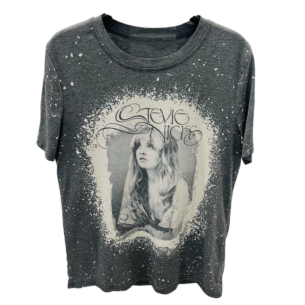 Vintage Stevie Nicks Bleach Splatter T Shirt Adult Sz L Gray Fleetwood Mac Band